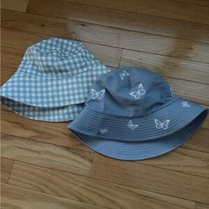 H&M Blue Butterfly and Checkered Bucket Hat Set, size Small